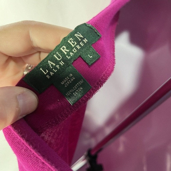 LAUREN RALPH LAUREN PINK LONG SLEEVE TOP SHIRT WOMENS LARGE BUTTON SHOULDER - Picture 6 of 14